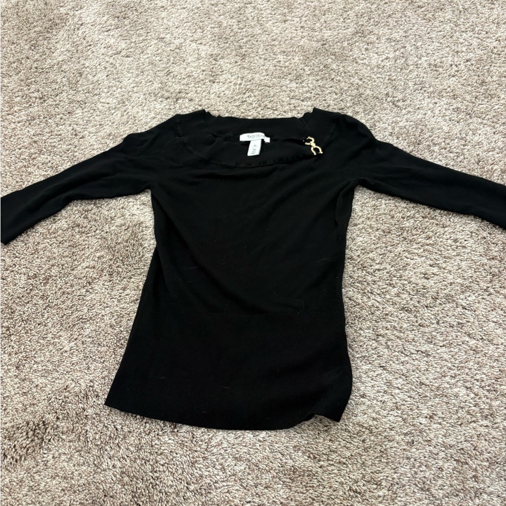 White House Black Market Fitted Black Blouse